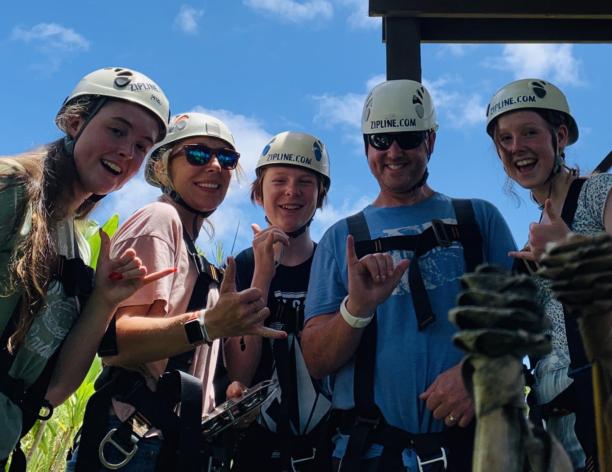 Family photo while ziplining